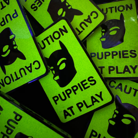 Caution Puppies At Play (GLOW) Hard Enamel Pin