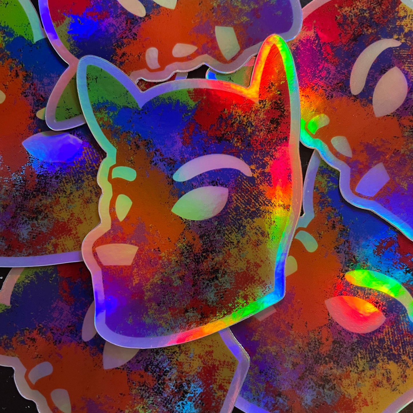 Rainbow Splatter Pup Hood Holographic Sticker